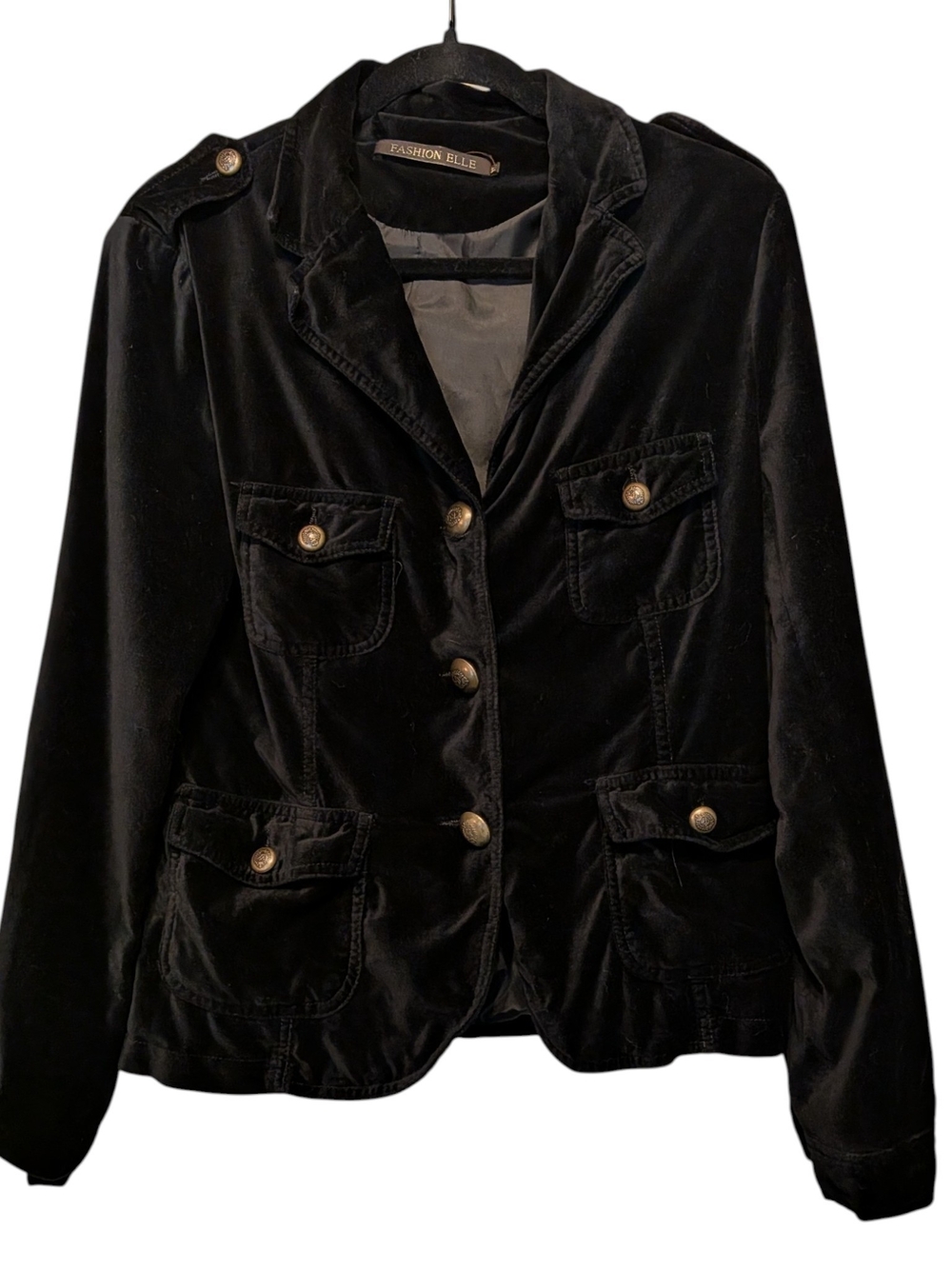 Vintage Inspired Black Velvet Button Military-Style Blazer Xl